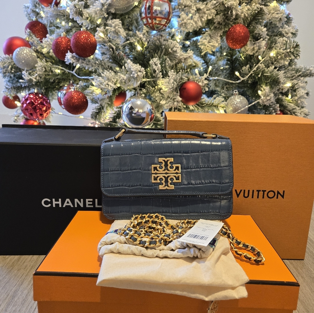 Tory burch britten croc top handle crossbody bag